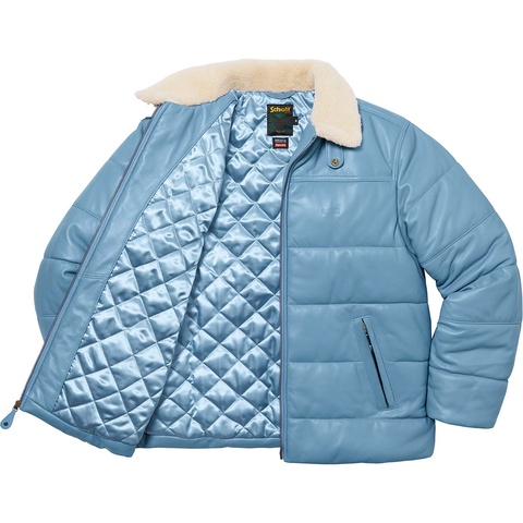 Supreme®/Schott® Shearling Collar Leather Puffy Jacket - Supreme
