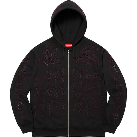Rhinestone Zip Up Hooded Sweatshirt - Supreme