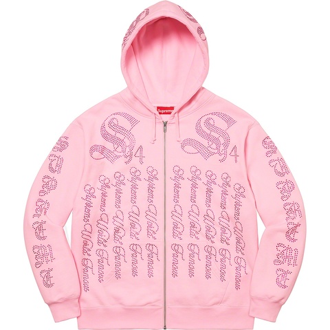 Rhinestone Zip Up Hooded Sweatshirt - Supreme