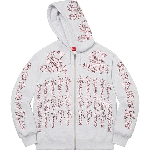 Rhinestone Zip Up Hooded Sweatshirt - Supreme