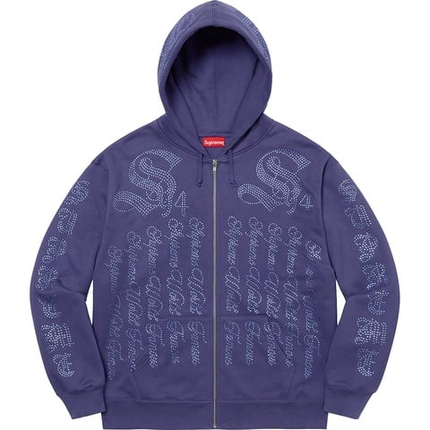 Rhinestone Zip Up Hooded Sweatshirt - Supreme