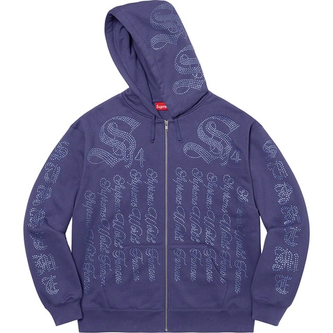 Supreme Rhinestone Zip Up Hooded Sweatshirt - Washed Navy