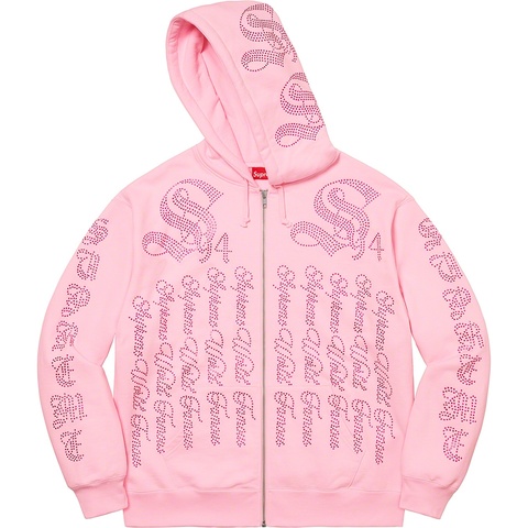Rhinestone Zip Up Hooded Sweatshirt - Supreme
