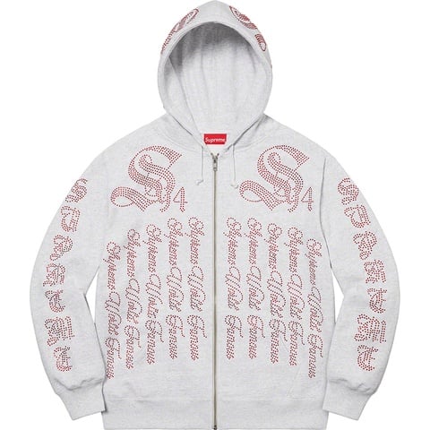 Supreme Rhinestone Zip Up Hooded Sweatshirt - Ash Grey