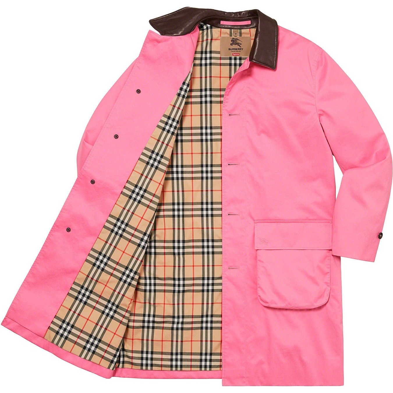 Supreme Supreme Burberry Leather Collar Trench (SS22) - Pink - $998