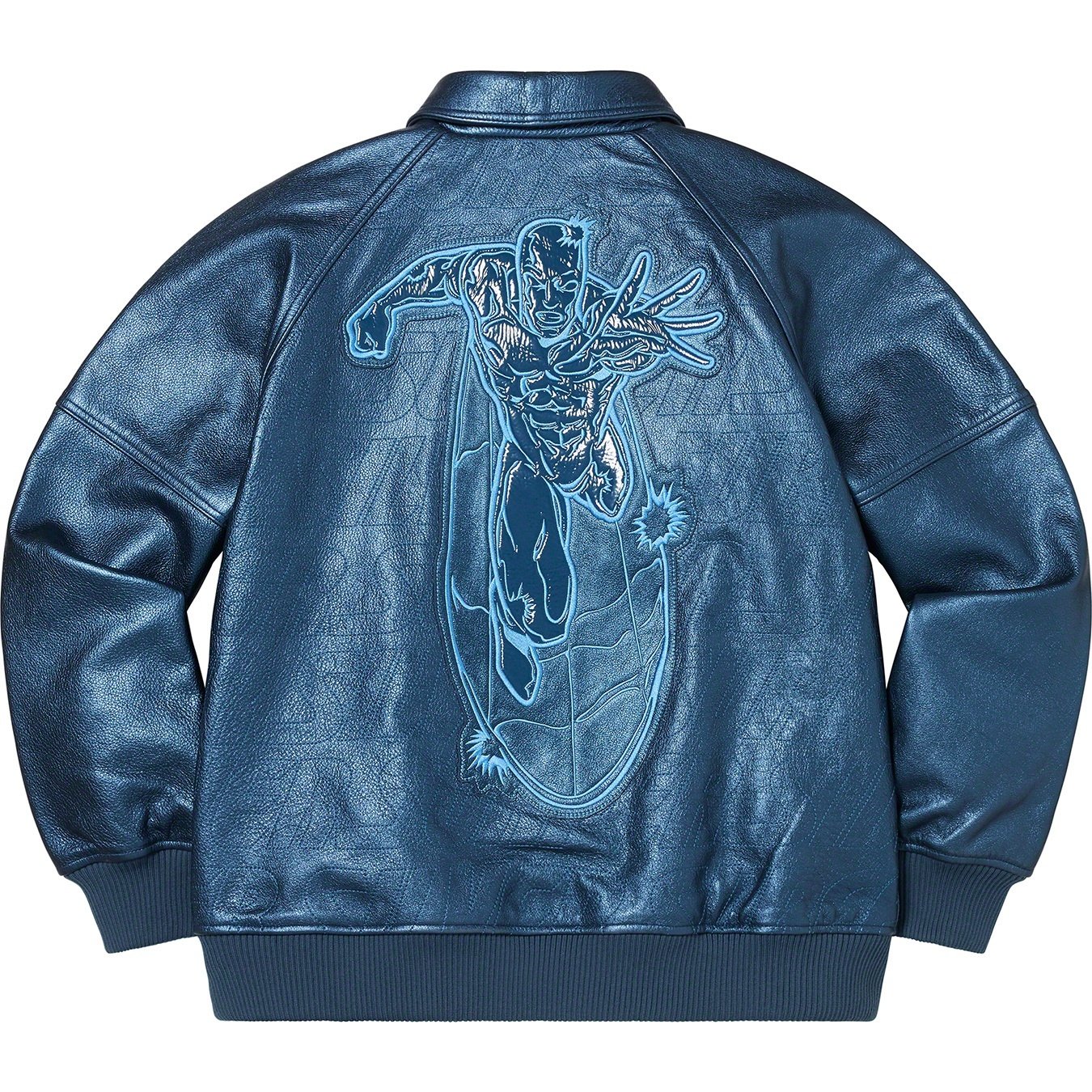 Supreme Silver Surfer Leather Varsity Jacket (SS22) - Blue - $798