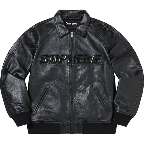 Supreme Silver Surfer Leather Varsity Jacket - Black