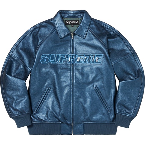 Supreme Silver Surfer Leather Varsity Jacket - Blue