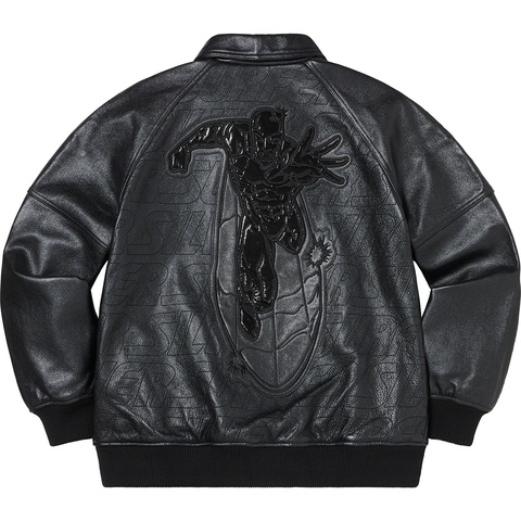 Supreme Silver Surfer Leather Varsity Jacket - Black