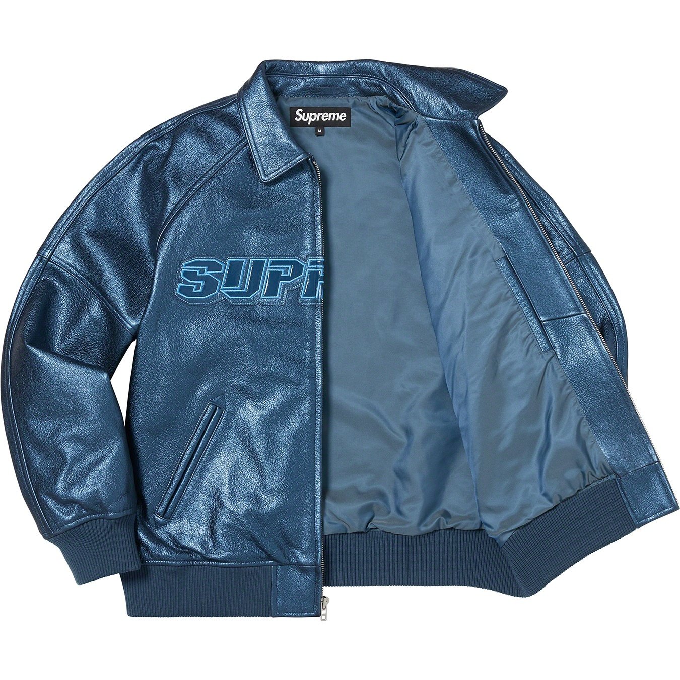 Supreme Silver Surfer Leather Varsity Jacket (SS22) - Blue - $798