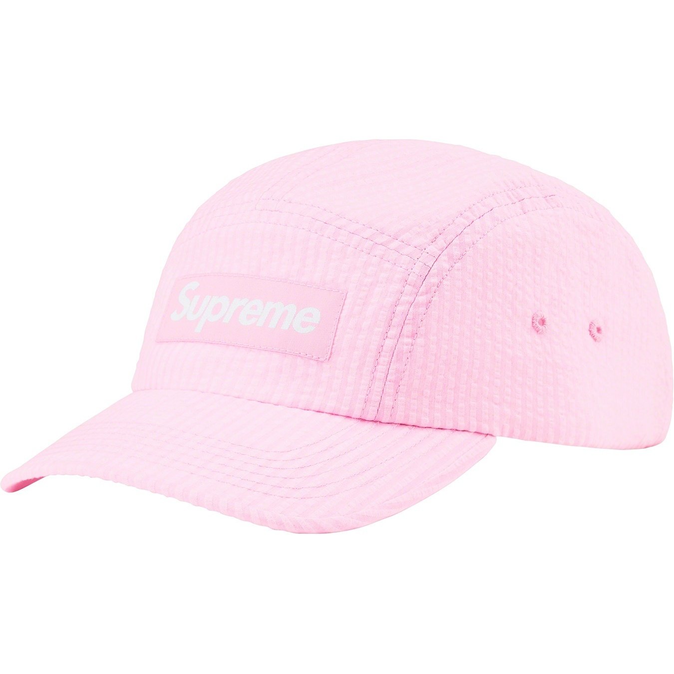 Supreme Washed Seersucker Camp Cap (SS22) - Light Pink - $48