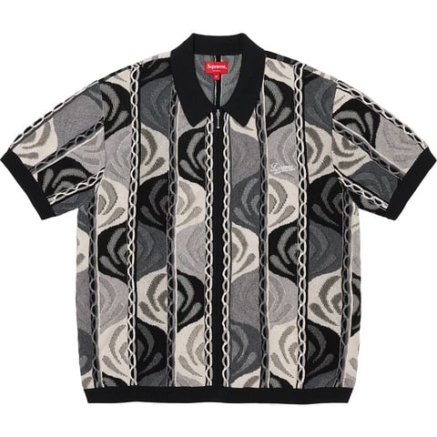 Supreme Abstract Textured Zip Up Polo - Black