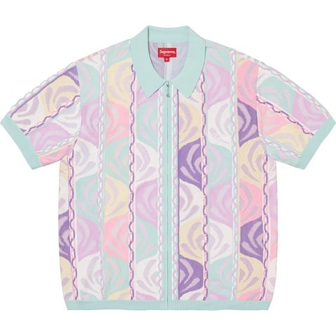 Supreme Abstract Textured Zip Up Polo - Pale Blue