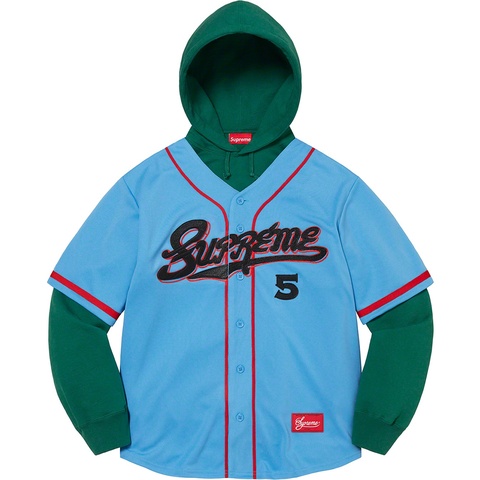 Supreme Baseball Jersey Hooded Sweatshirt - Light Blue