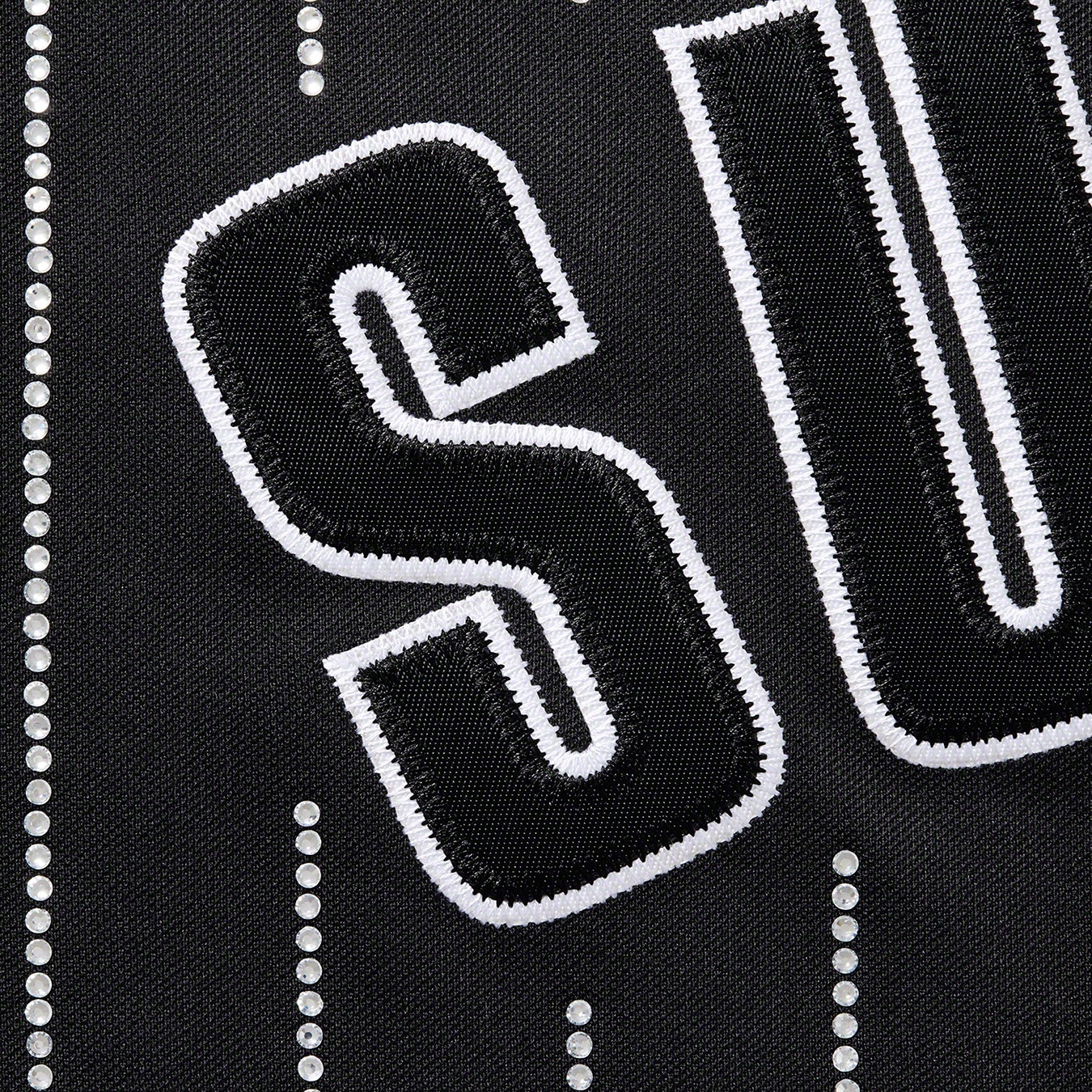 Supreme Rhinestone Stripe Baseball Jersey (SS22) - Black - $148