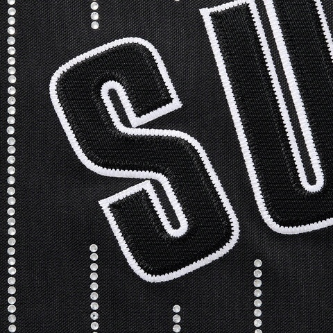 Supreme Rhinestone Stripe Baseball Jersey - Black