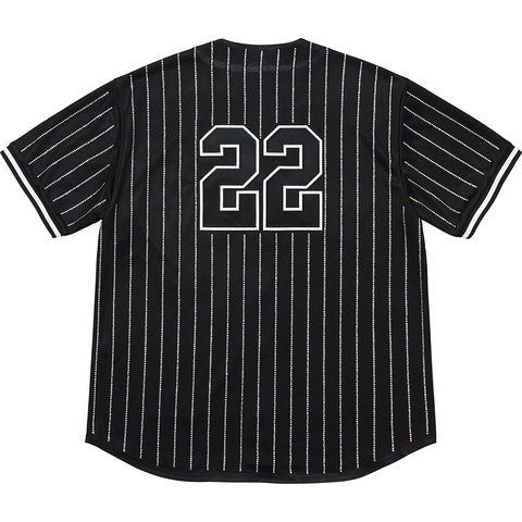 Supreme Rhinestone Stripe Baseball Jersey - Black