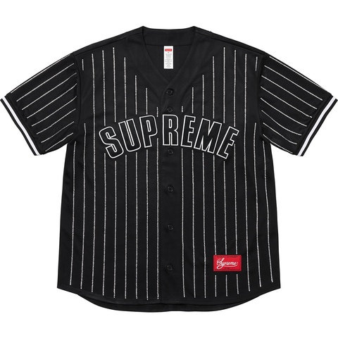 Supreme Rhinestone Stripe Baseball Jersey - Black