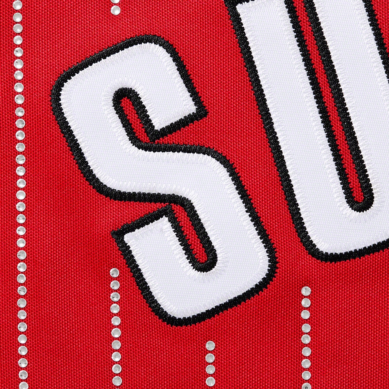 Supreme Rhinestone Stripe Baseball Jersey (SS22) - Red - $148