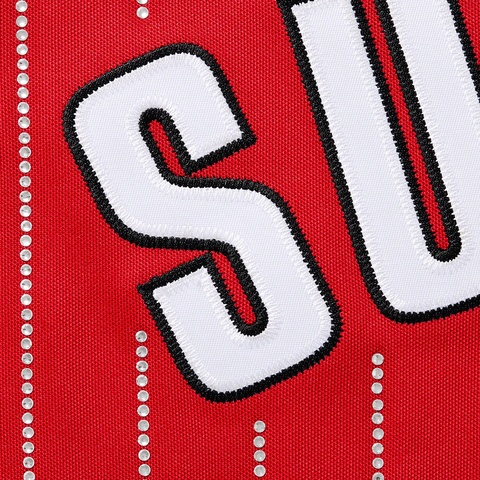 Supreme Rhinestone Stripe Baseball Jersey - Red
