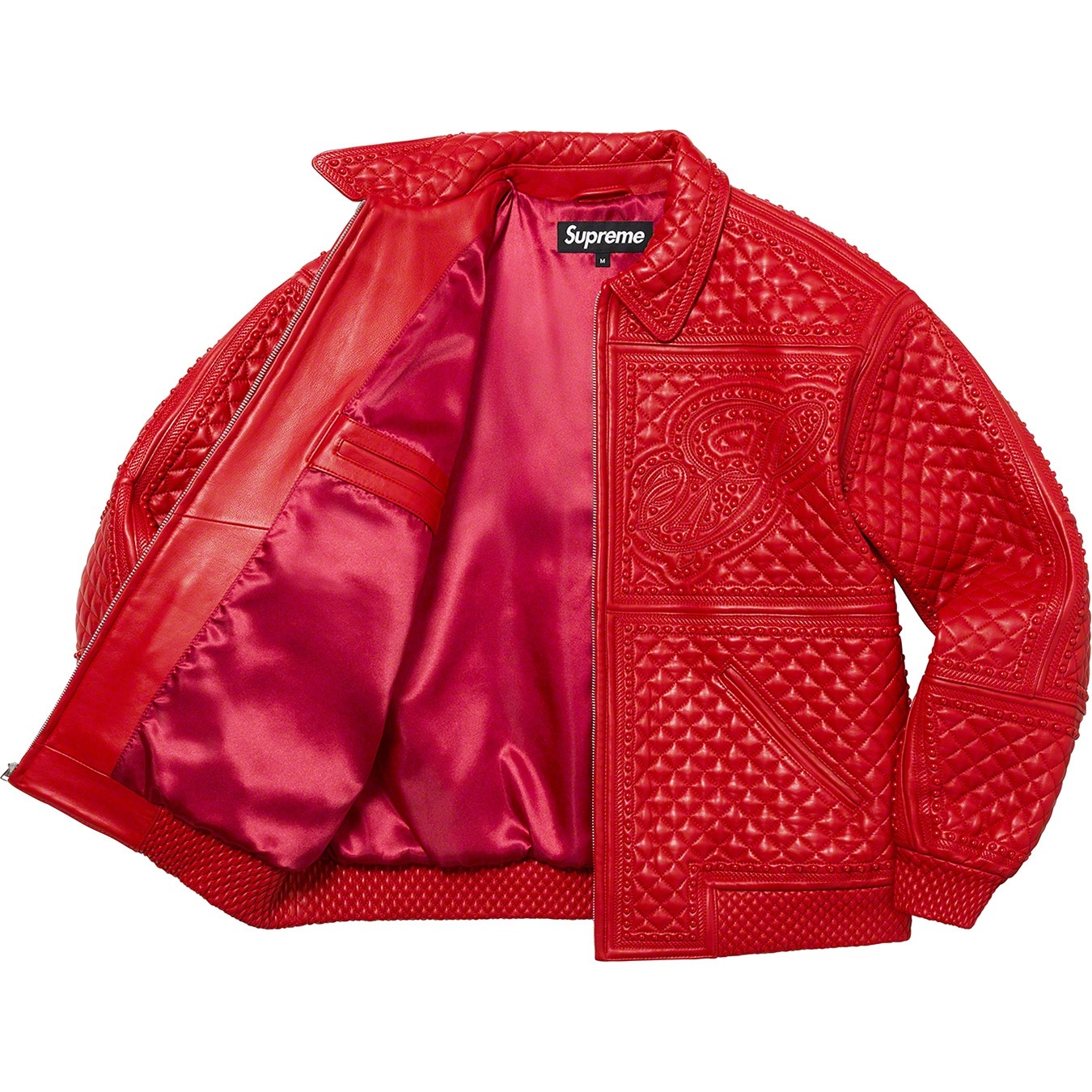 Supreme Studded Quilted Leather Jacket (FW22) - Red - $1198