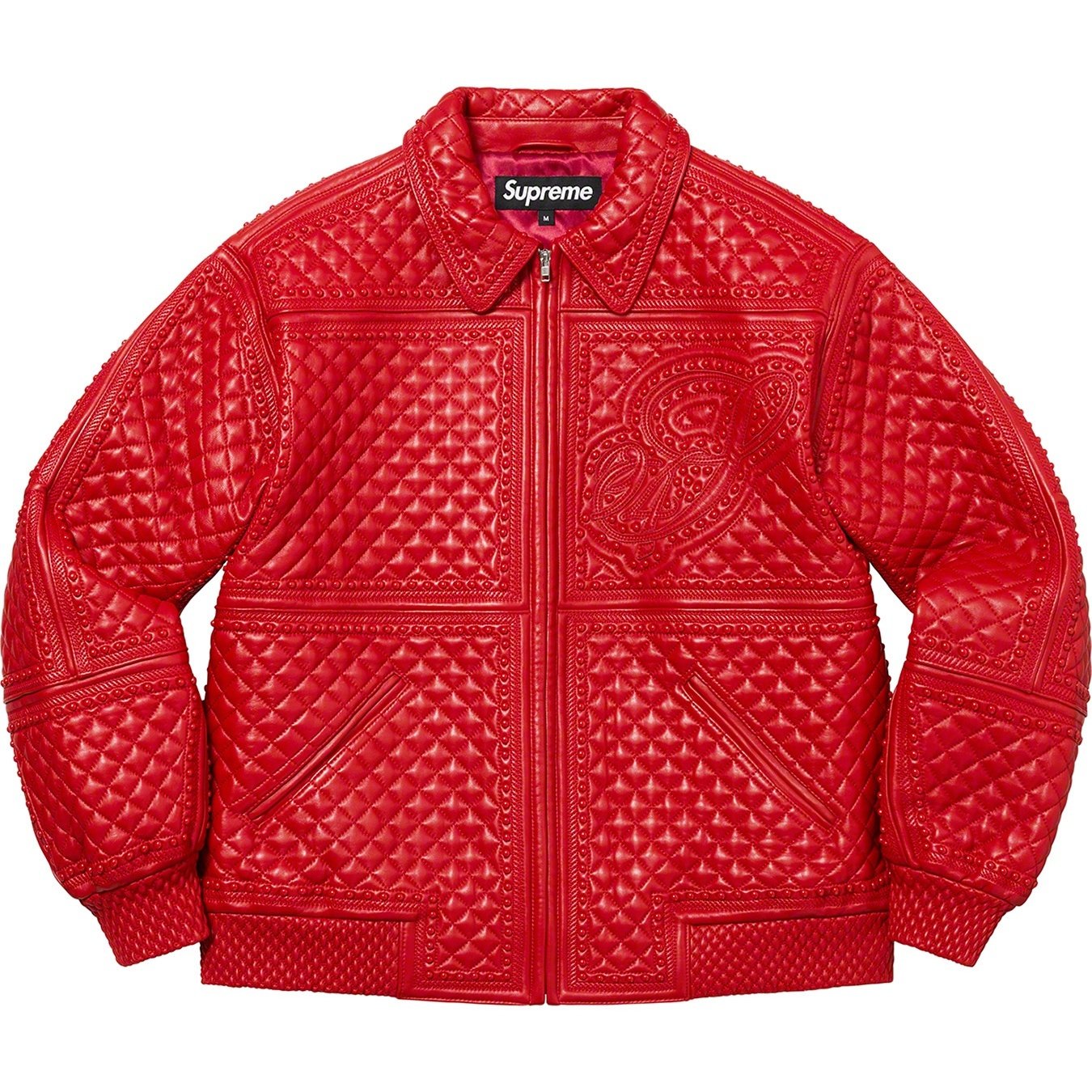 Supreme Studded Quilted Leather Jacket (FW22) - Red - $1198