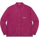 Supreme Contrast Stitch Button Up Sweater (FW22) - Fuchsia