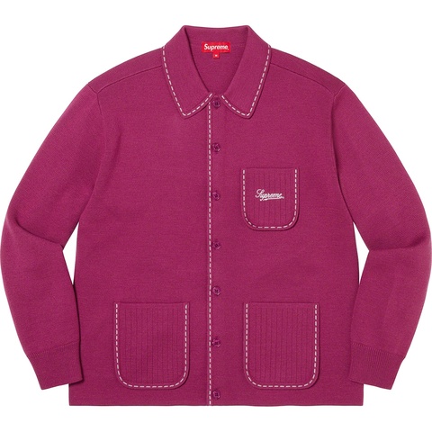 Contrast Stitch Button Up Sweater - Supreme