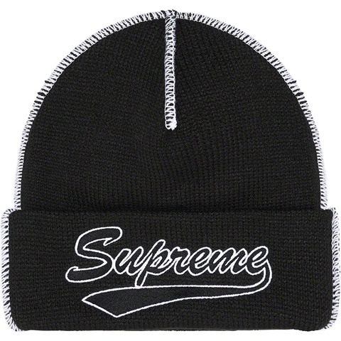 Supreme Contrast Stitch Beanie - Black