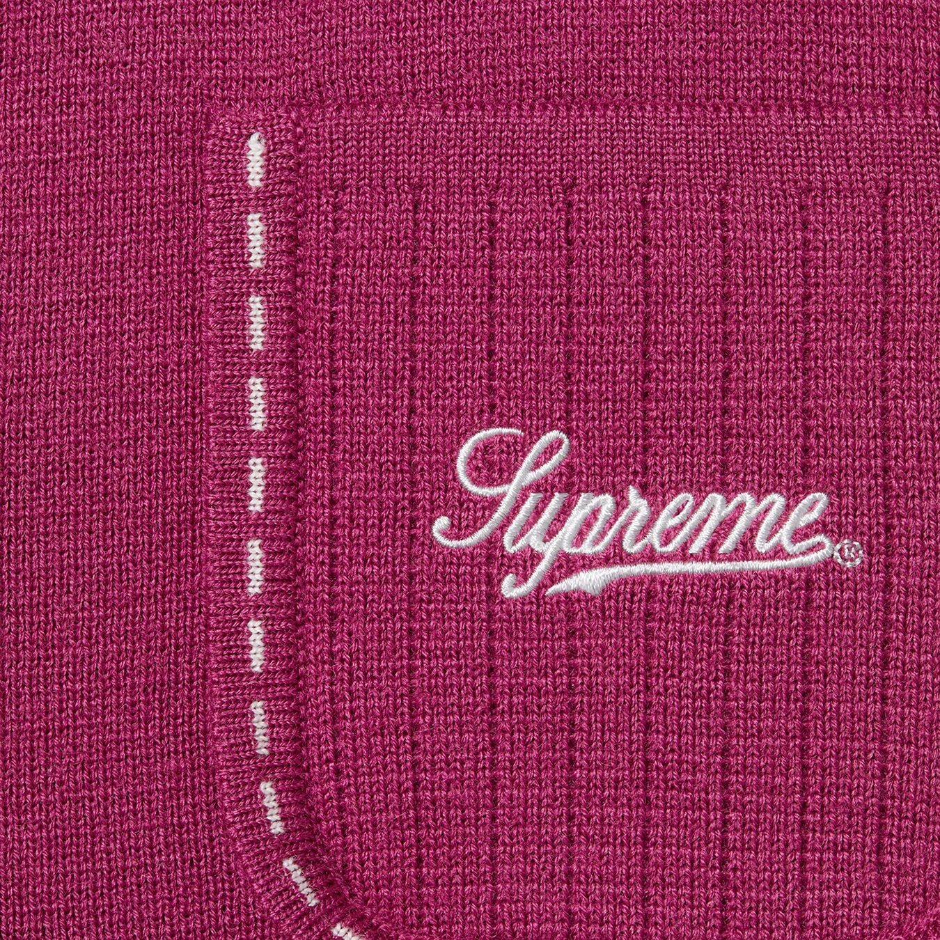Supreme Contrast Stitch Button Up Sweater (FW22) - Fuchsia - $168