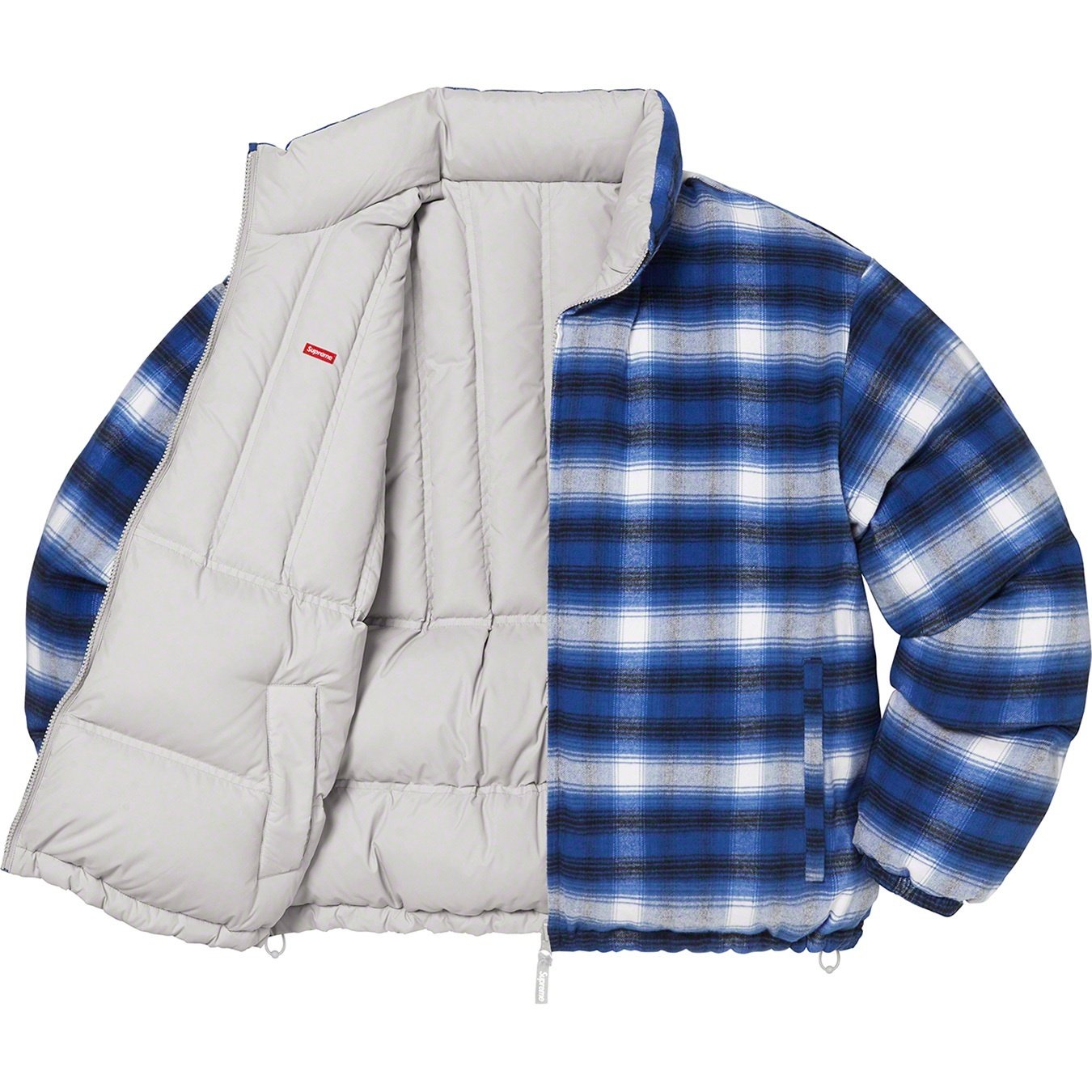 Supreme Flannel Reversible Puffer Jacket (FW22) - Grey - $298