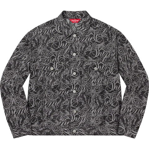 Supreme Script Jacquard Denim Trucker Jacket - Washed Black