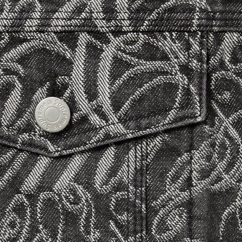Supreme Script Jacquard Denim Trucker Jacket - Washed Black
