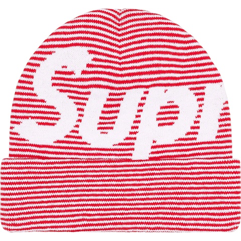 Supreme Big Logo Beanie - Red Stripe