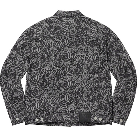 Supreme Script Jacquard Denim Trucker Jacket - Washed Black