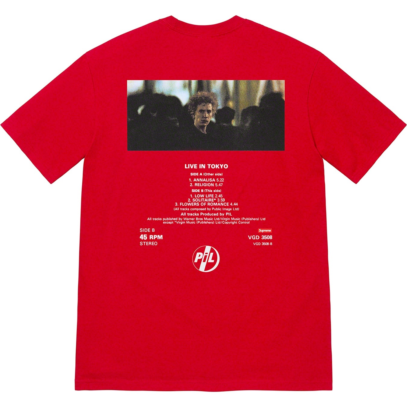 Supreme PiL Live In Tokyo Tee (FW22) - Red - $48