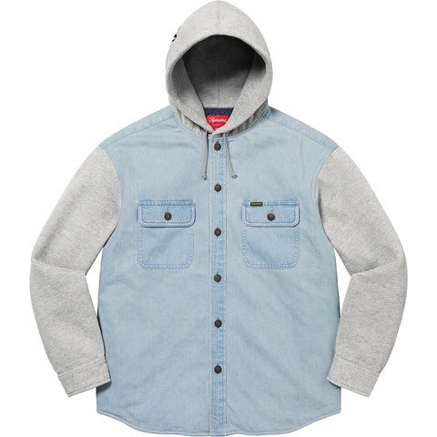 Supreme Fleece Hooded Denim Shirt - Blue