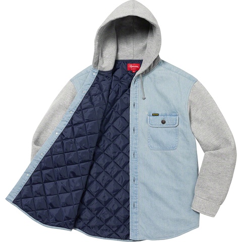 Supreme Fleece Hooded Denim Shirt - Blue