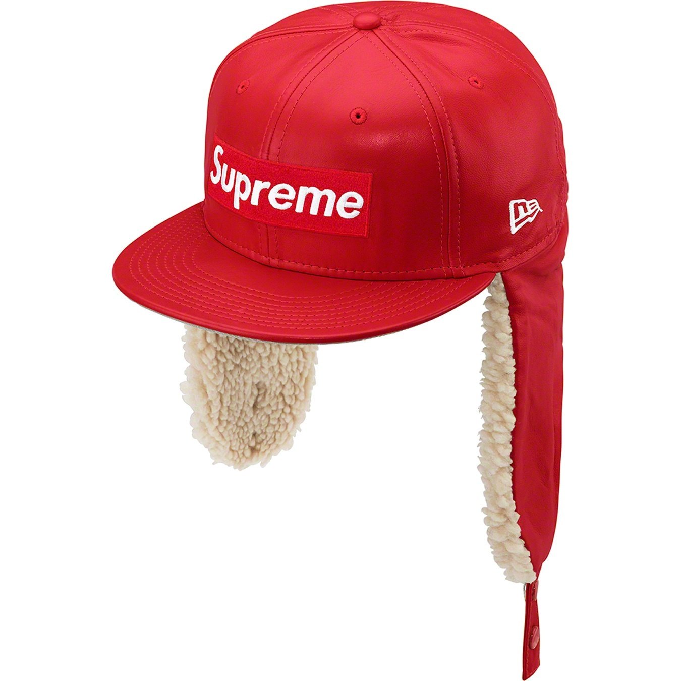 Supreme Leather Earflap New Era (FW22) - Red - $88