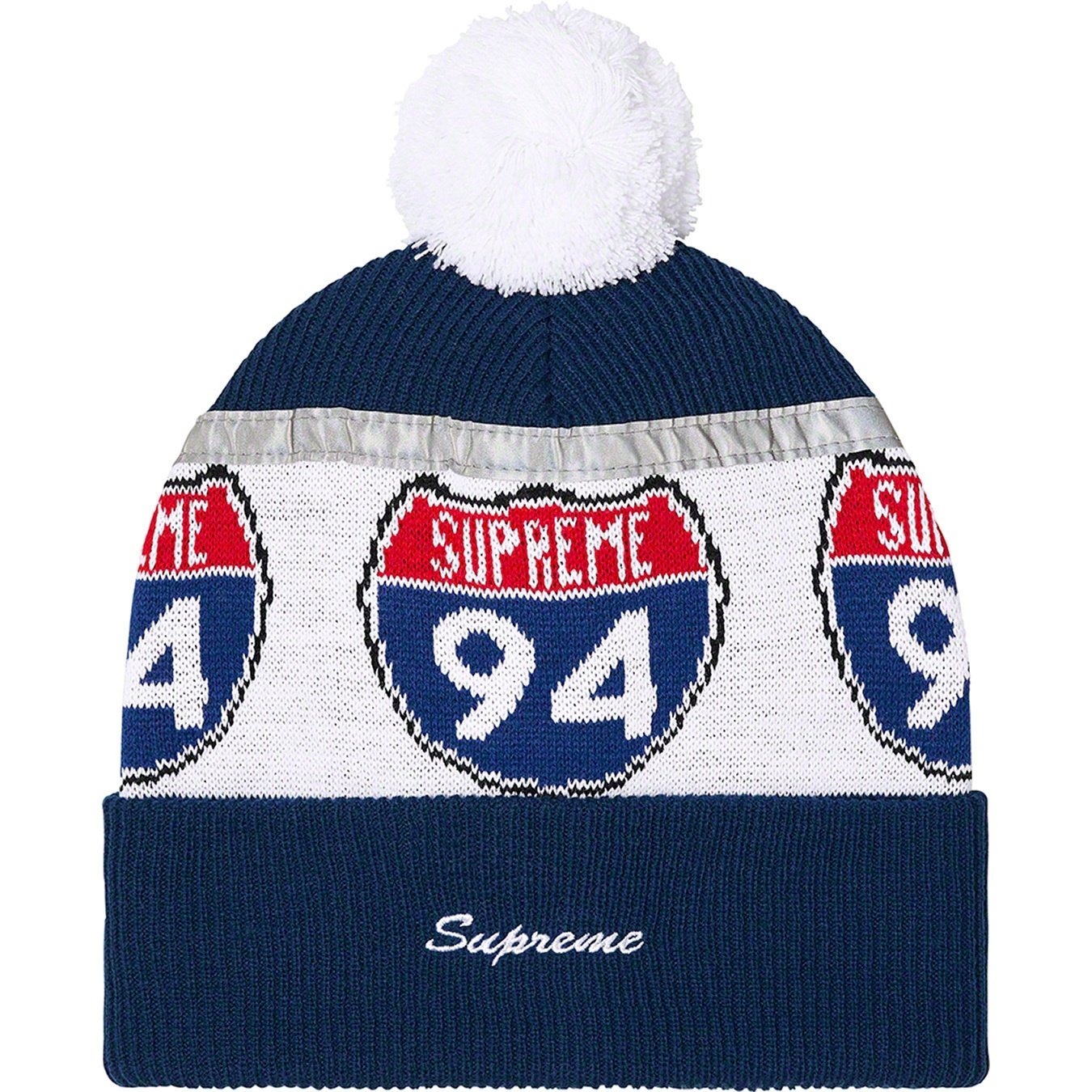 Supreme Interstate Reflective Beanie (FW22) - Dark Blue - $40