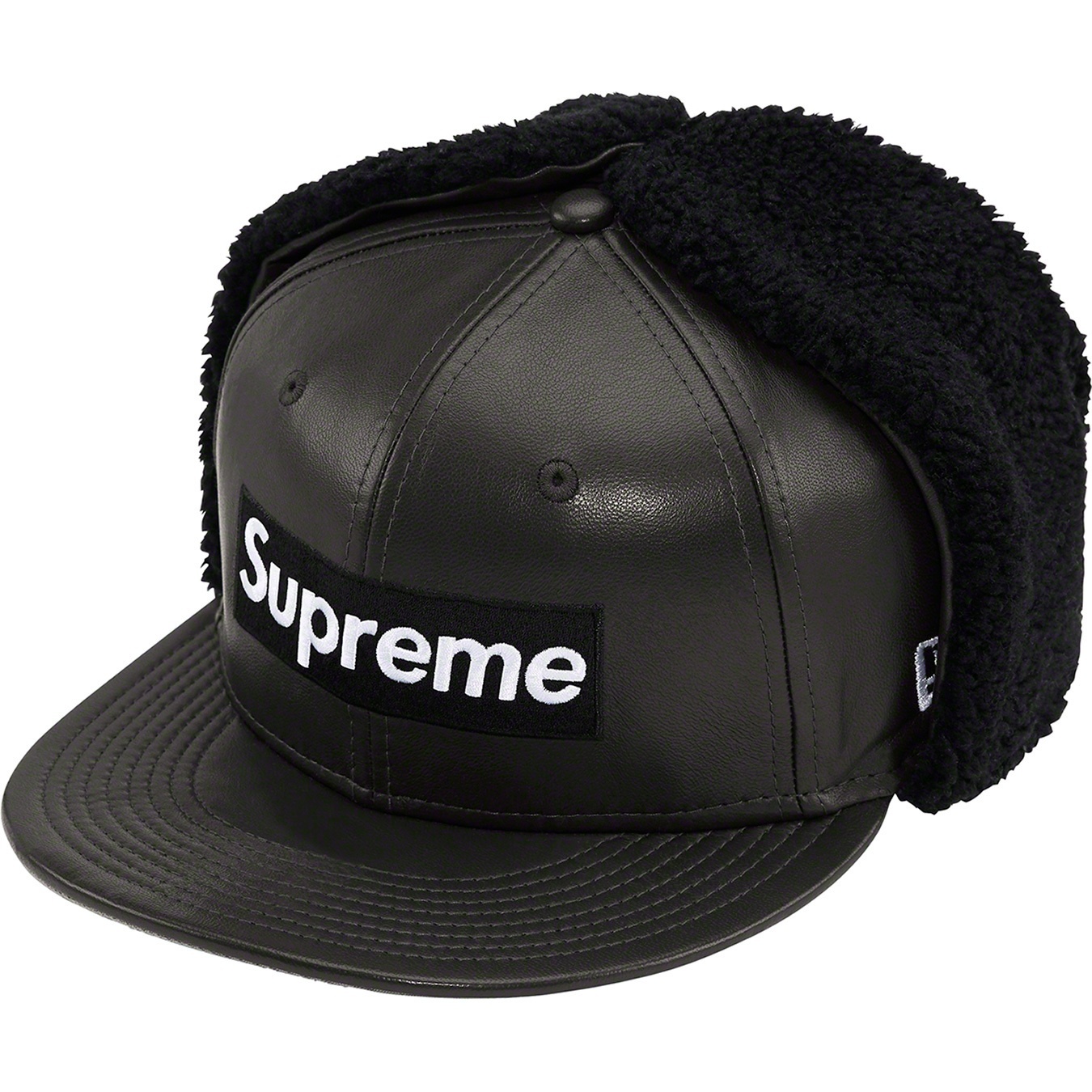 Supreme Leather Earflap New Era (FW22) - Black - $88