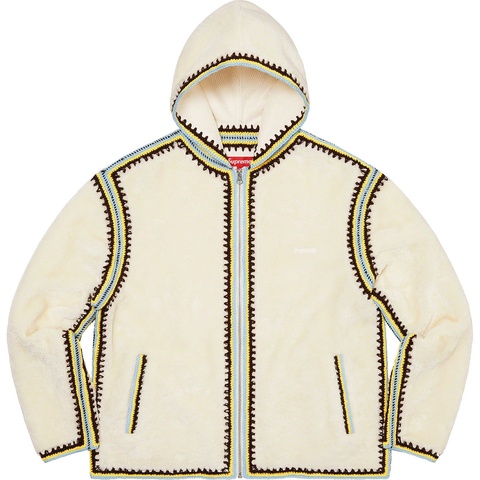 Supreme Crochet Edge Hooded Zip Up Top - White