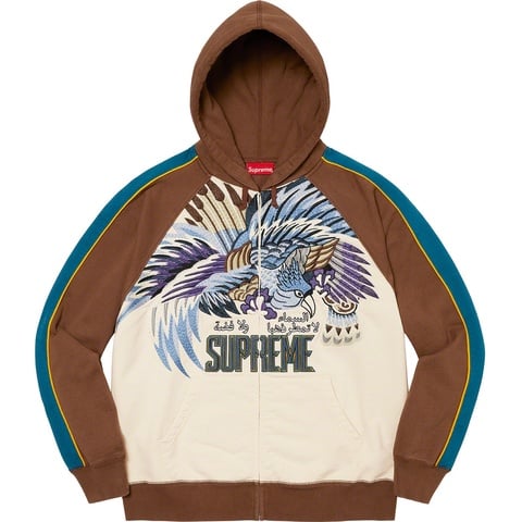 Supreme Falcon Raglan Zip Up Hooded Sweatshirt - Natural