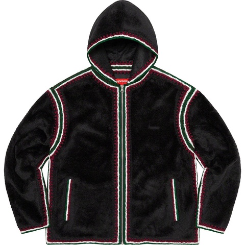 Supreme Crochet Edge Hooded Zip Up Top - Black