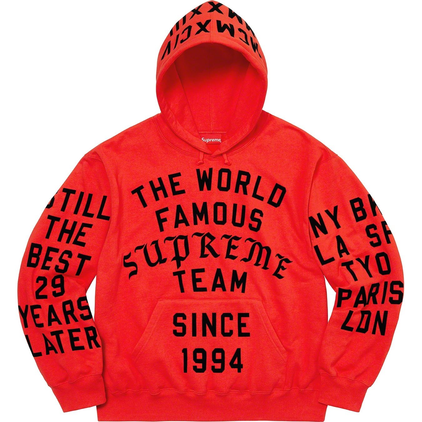 Supreme Supreme Team Flocked Hooded Sweatshirt (SS23) - Bright Red - $178