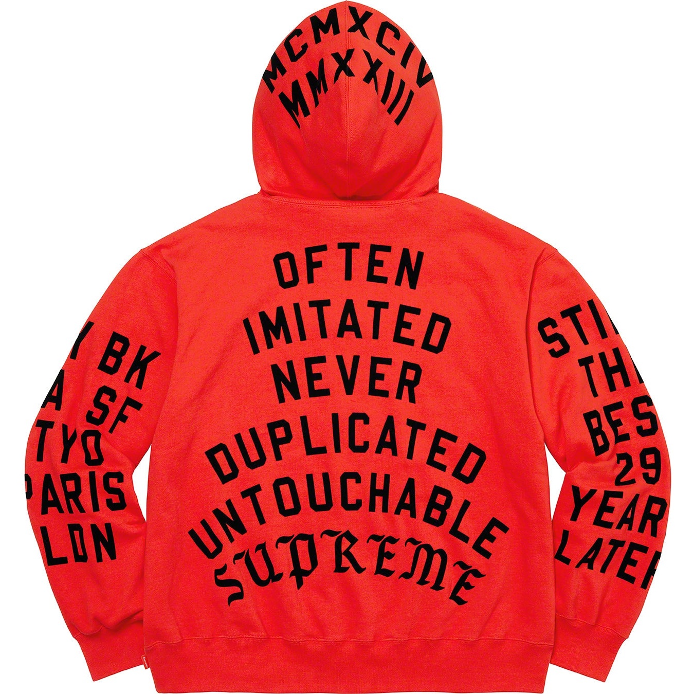 Supreme Supreme Team Flocked Hooded Sweatshirt (SS23) - Bright Red - $178