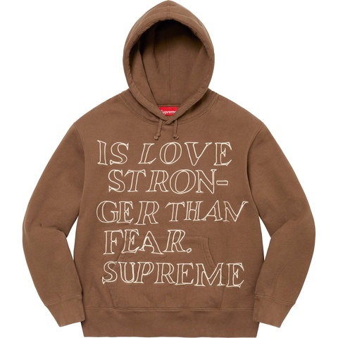 Supreme Stronger Than Fear Hooded Sweatshirt - Olive Brown