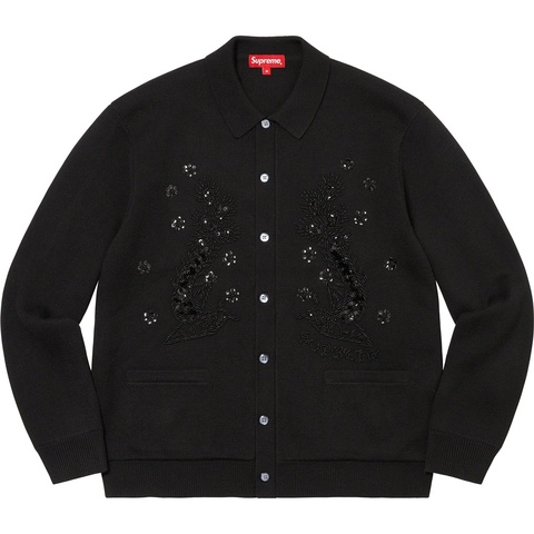 Supreme Beaded Appliqué Cardigan - Black