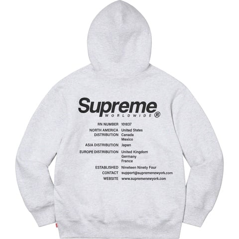 Supreme Worldwide Hooded Sweatshirt - Ash Grey