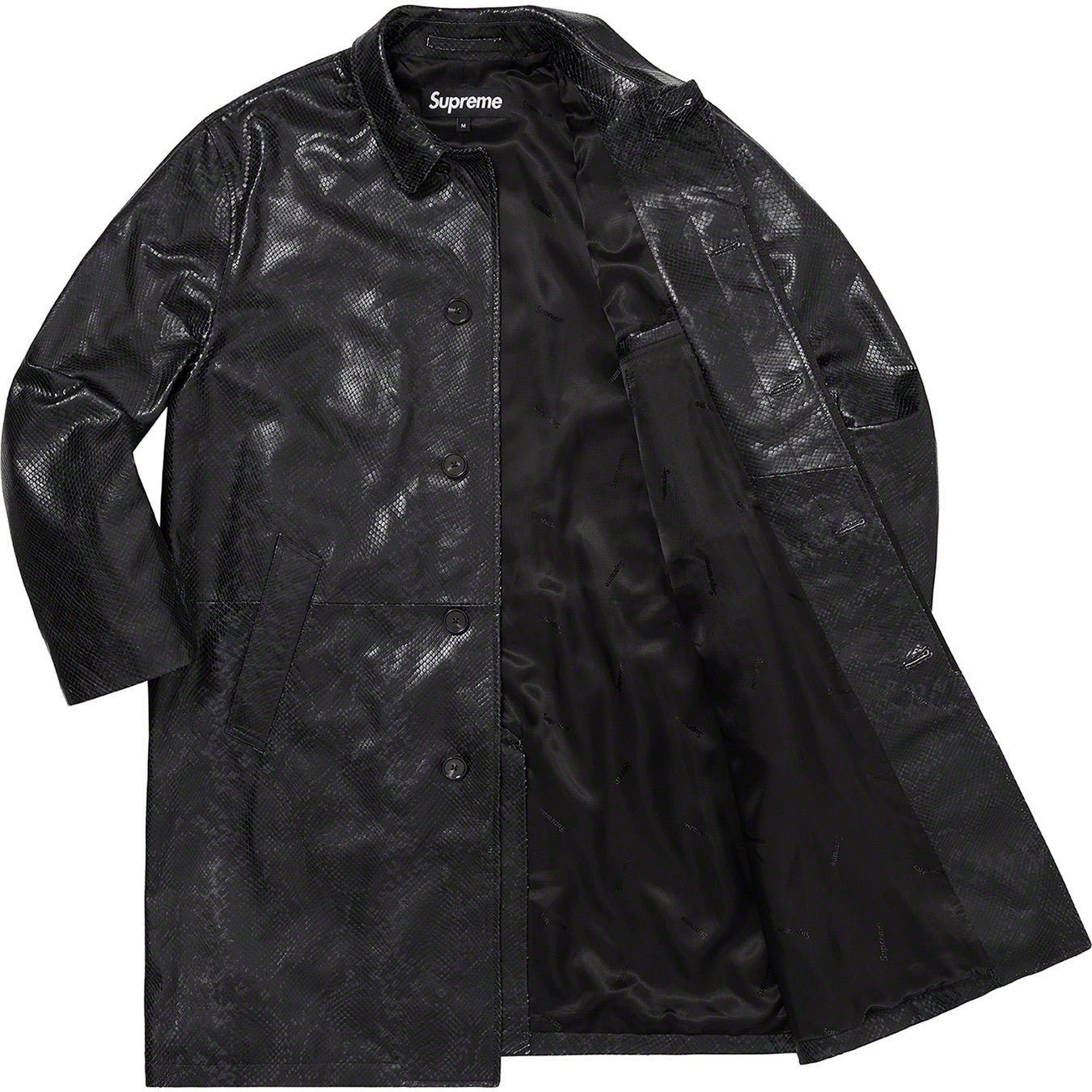 Supreme Leather Snake Trench Coat (SS23) - Black - $1198